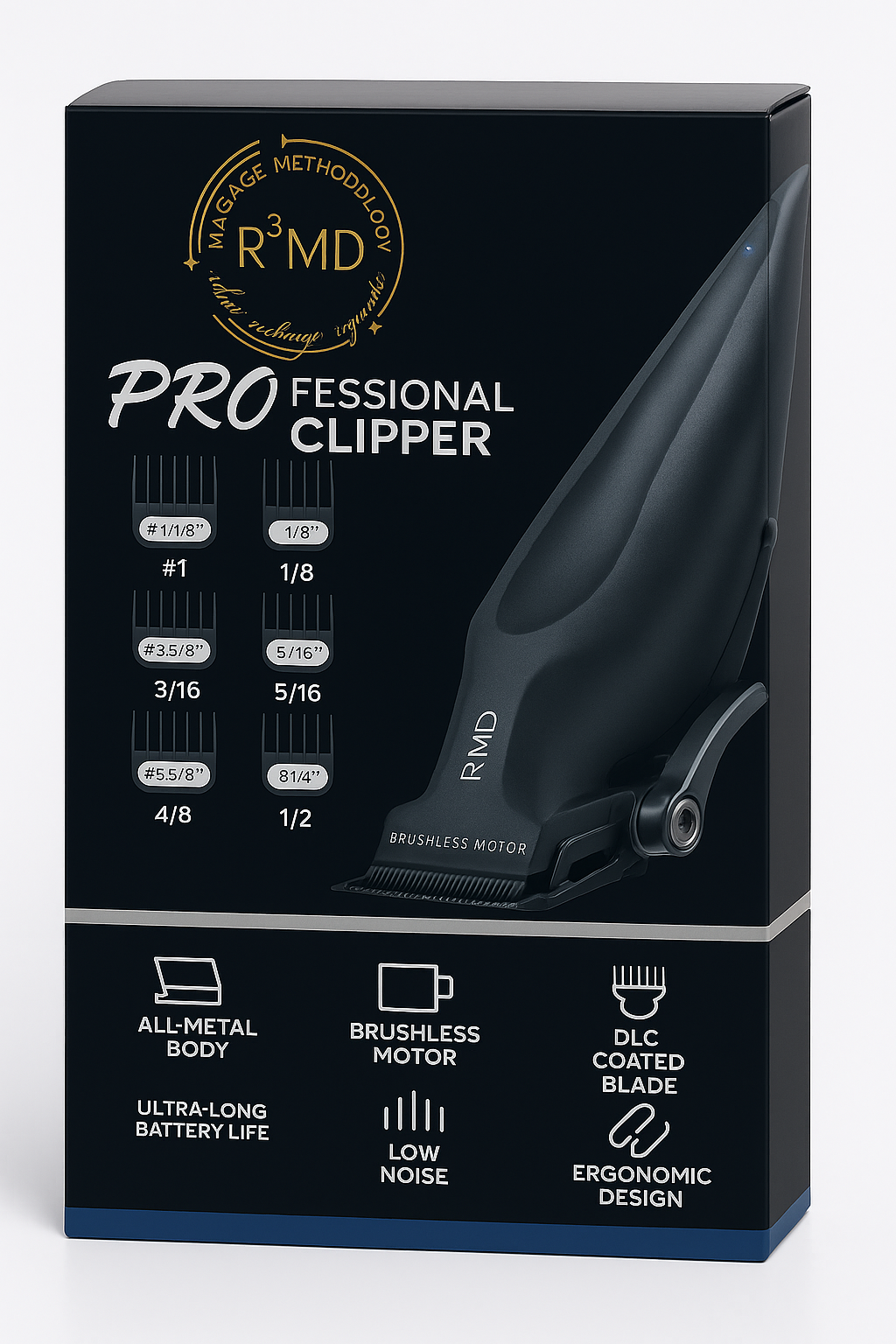 R³MD Professional Hair Clipper – Brushless Motor, 7500 RPM, Cordless Metal Body